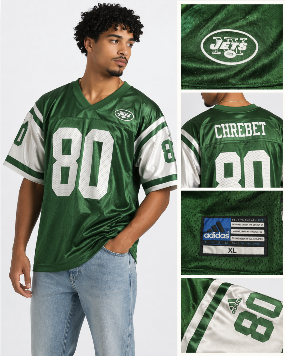 Vintage New York Jets Jersey Mens XL Green NFL Football Wayne Chrebet 80 Adidas
